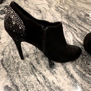 Aldo Black Suede Ankle Booties w/Rhinestones